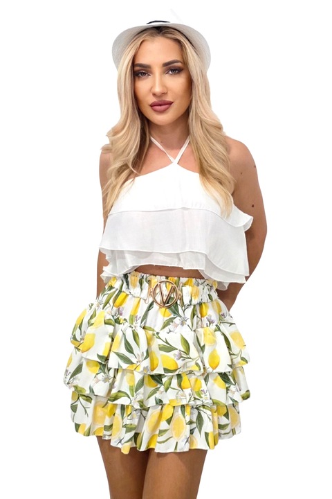 Fusta pantalon VareLa, cu volane stratificate si curea fixa, Lamai, Marime universala S/M, FashionForYou