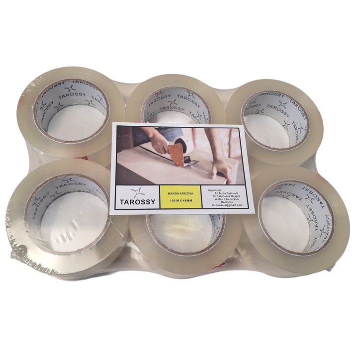 Set 6 Benzi scotch transparente, 48mm X 100 Metri, Tarossy ®