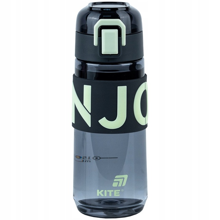 Sticla apa Kite negru neon, 550 ml, cu sita, capac etans, tritan, fara BPA, ideala pentru scoala, sala, sport, ENJOY