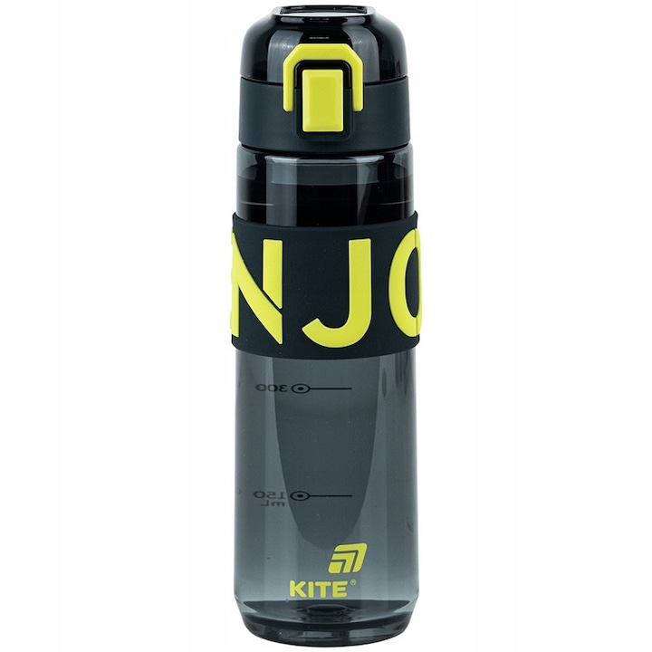 Sticla apa Kite negru galben, 680 ml, cu sita, capac etans, tritan, fara BPA, ideala pentru scoala, sala, sport, ENJOY