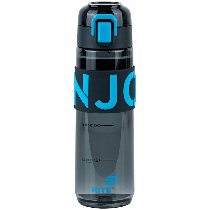 Sticla apa Kite negru albastru, 680 ml, cu sita, capac etans, tritan, fara BPA, ideala pentru scoala, sala, sport, ENJOY