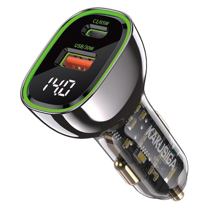 Adaptor KSC-1054 pentru Masina, Type-C si USB, Incarcare rapida 95W, Negru