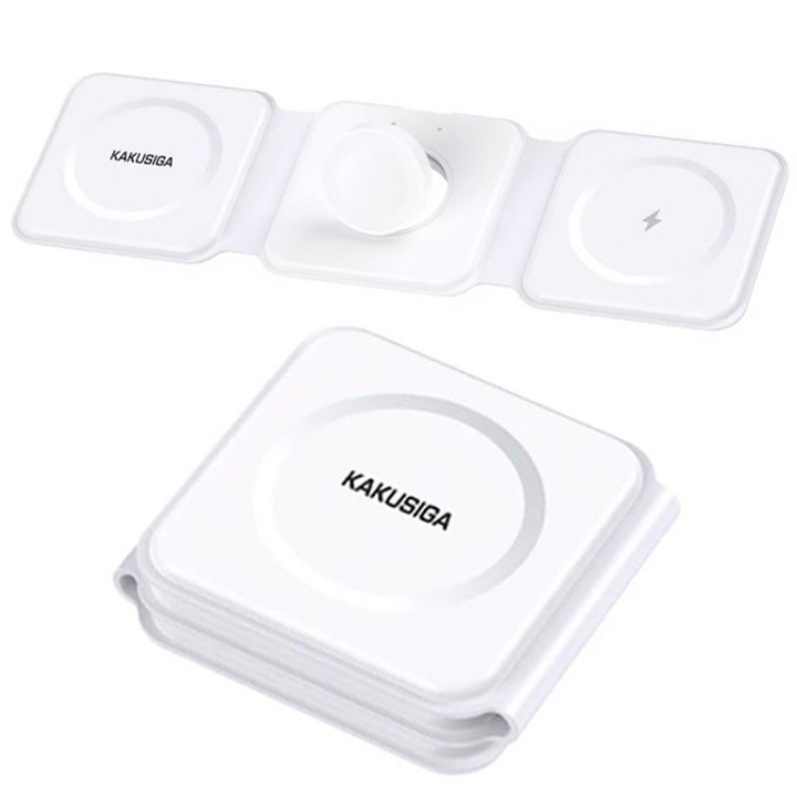 3 az 1-ben összecsukható töltő, KSC-1359, 15 W-os vezeték nélküli töltés, MagSafe, fehér