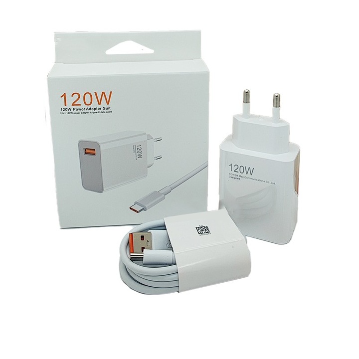 Hálózati töltő, 3xUSB A QC 3.0, 2xUSB Type-C PD20W, 65W, USB Type-C kábel mellékelve, 1m hosszú, Fehér