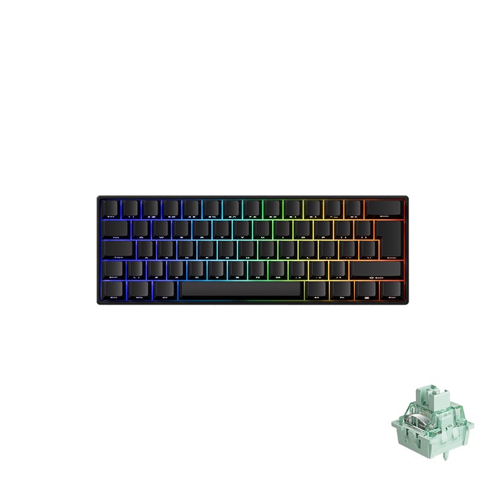 Tastatura Gaming RGB MAGIC GEEK FUN60, Negru, 60% Compacta, Magnetic Switch, USB-C, Wireless, Bluetooth, Negru, 8000 Hz Polling Rate, pentru PC si Mac