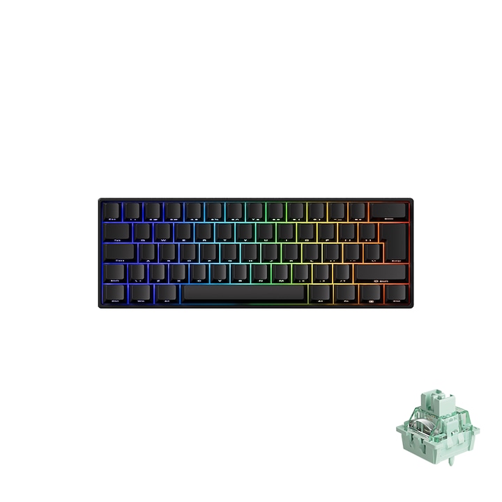Tastatura Gaming RGB MAGIC GEEK FUN60, Negru, 60% Compacta, Magnetic Switch, USB-C, Wireless, Bluetooth, Negru, 8000 Hz Polling Rate, pentru PC si Mac