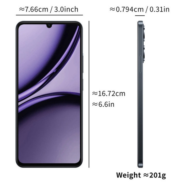 Realme Note 7T mobiltelefon, 4 GB RAM, 128 GB, 32 MP-es kamera, IP64, fekete, 6,74 hüvelyk
