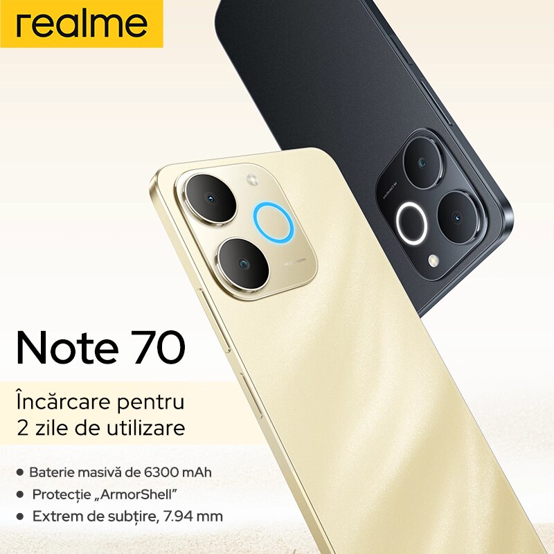 Telefon mobil realme Note 70T（4+256GB）: Ecran HD de 6.75 inch cu