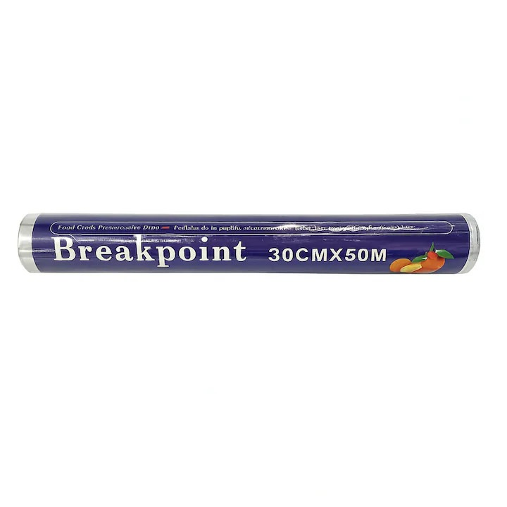 Прозрачно фолио за храна Breakpoint 30 см x 50 м, професионално опаковане в туба, идеално за запечатване на храна и запазване на свежестта