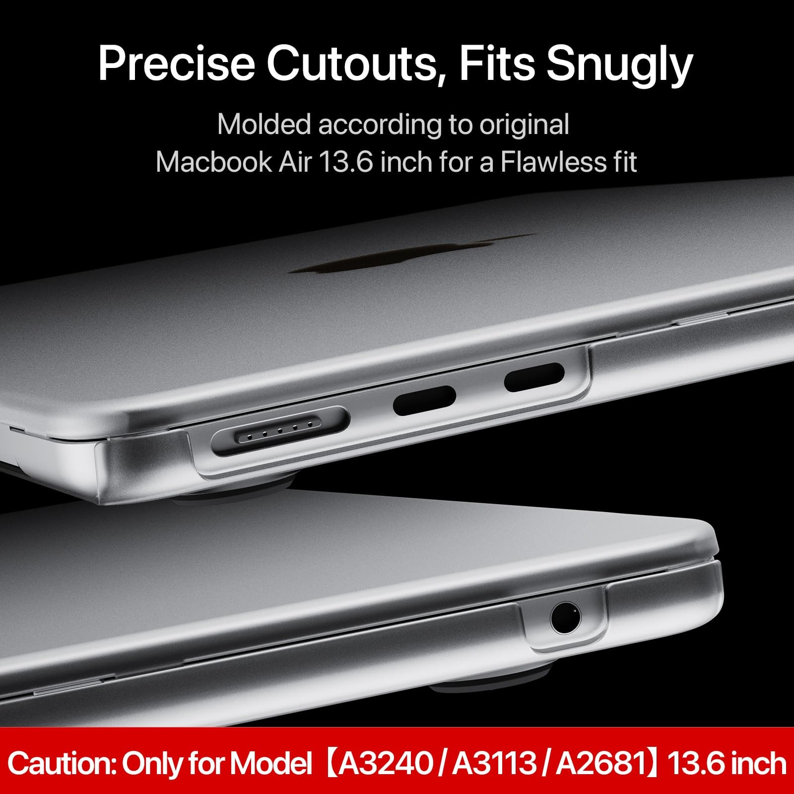 EXCITAT® Husa rigida mata compatibila cu MacBook Air 13.6" (A2681 / A3113 / A3240) – Carcasa cu textura anti-amprenta, folie de tastatura EU si protectie ecran, compatibila cu Touch ID, pentru M2 / M3 2022–2024, Gri