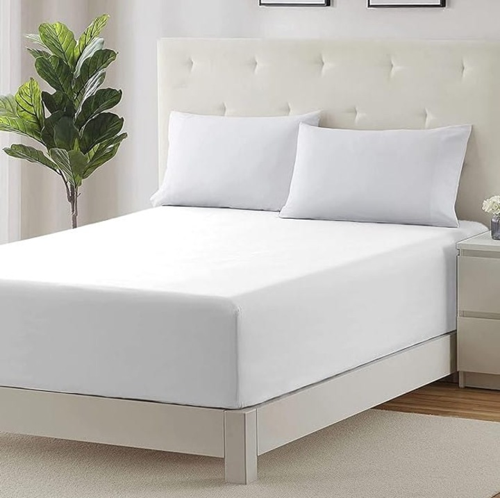 Cearceaf de pat Tarino, bumbac 100%, alb, 200x220 cm, cu elastic