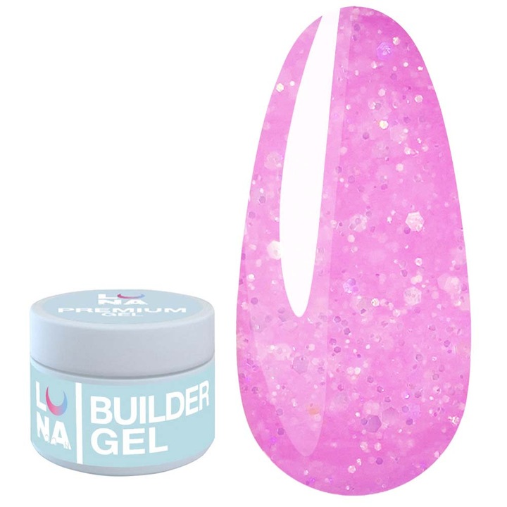 LUNA Гел за екстеншъни Diamond 4 Pink с брокат, 15 мл