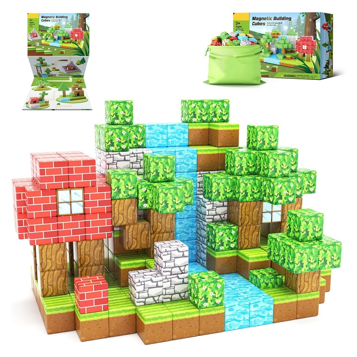Set 100 blocuri magnetice VTERLY Classic, 24x14x4.5cm, 6 ani+