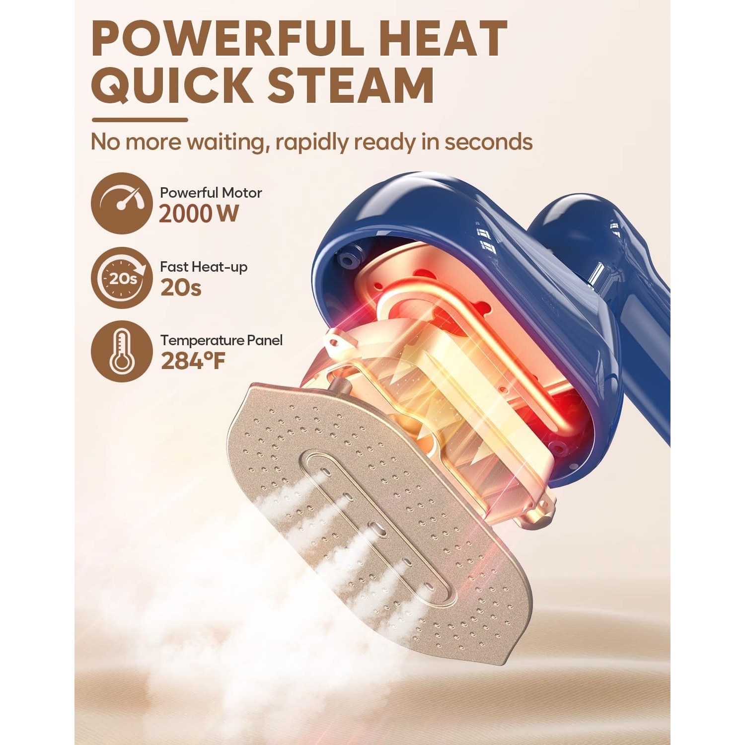 Aparat de calcat vertical portabil, Steamer de calatorie 2000W, debit de abur 22g/min, rezervor de apa 230ml, talpa metalica, cap reglabil 180°, calcare verticala si orizontala (2in1), -20sec Incalzire, 3 setari de abur, cu sac de depozitare .（albastru）