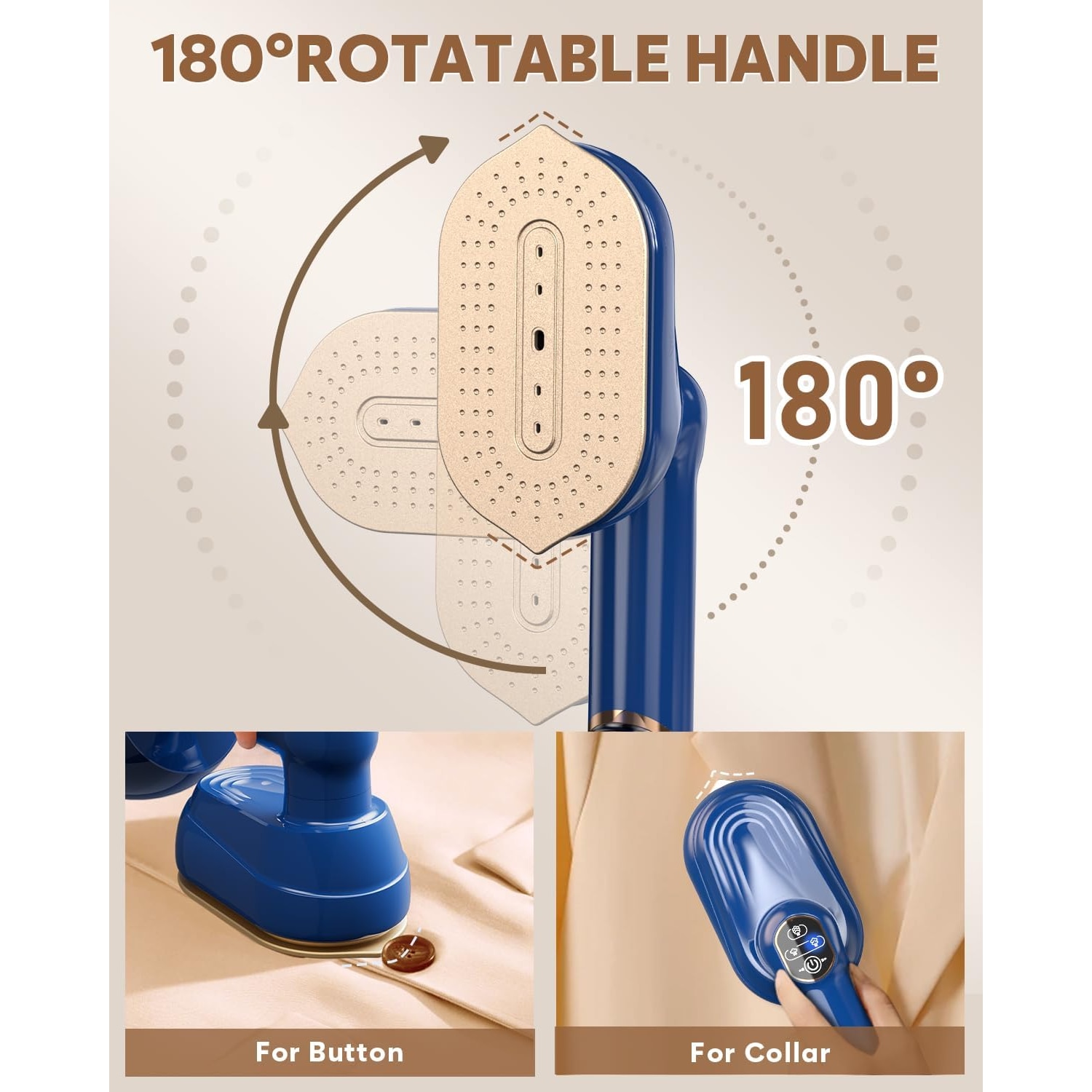 Aparat de calcat vertical portabil, Steamer de calatorie 2000W, debit de abur 22g/min, rezervor de apa 230ml, talpa metalica, cap reglabil 180°, calcare verticala si orizontala (2in1), -20sec Incalzire, 3 setari de abur, cu sac de depozitare .（albastru）