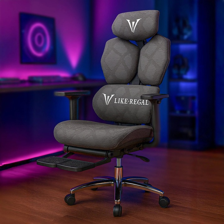 Ергономичен геймърски стол с регулируема дълбочина, дишаща мрежа, лумбална опора, регулируема по дълбочина седалка, 3D подлакътници и опционална поставка за крака, цилиндър клас 4, идеален за игри или офис, черен