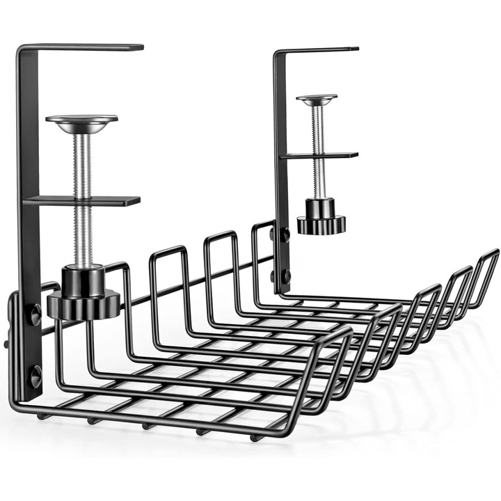 Тава органайзер за управление на кабели под бюро, стойка за жици и кабели, монтаж без пробиване, идеална за домашен офис, работна станция, компютър, настолен компютър или лаптоп