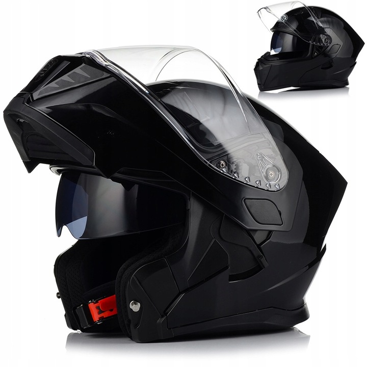 Casca motocicleta flip-up Awina, neagra, 59-60cm, cu viziera integrata, ECE 22.06