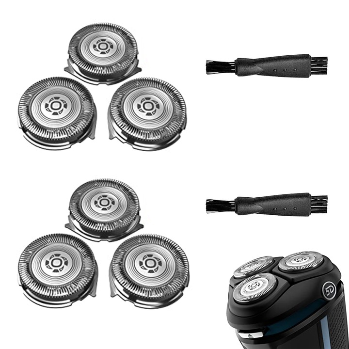 Set accesorii aparate de ras TREXORA, 14 piese, metal hipoalergenic, instalare usoara, 2x2 cm, argintiu