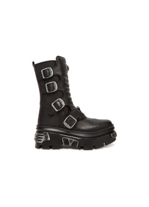 Botine dama New Rock, M-WALL373N-C1, Piele naturala, Negru, Negru
