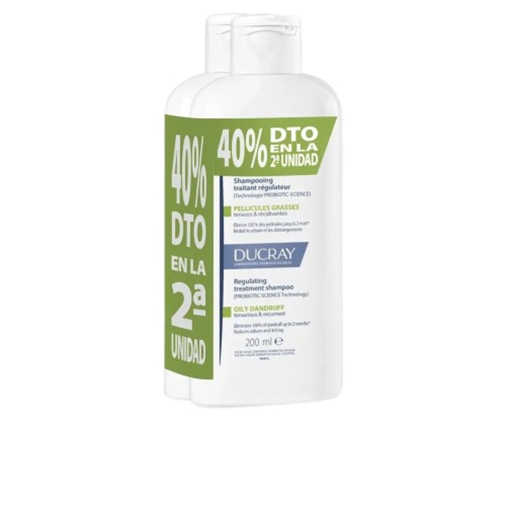 Set Sampon anti-matreata pentru par gras DUCRAY KELUAL SQUANORM 2 x 400 ml
