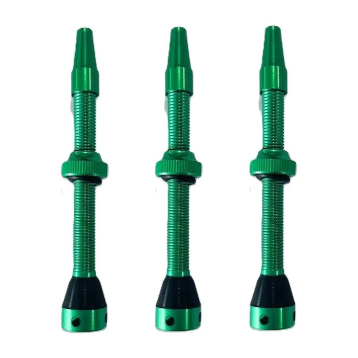 Valve Tubeless Presta (3 buc), 44 mm cu 5 iesiri de aer, pentru Biciclete de Sosea, MTB, Cross country, Trail, Enduro, Downhill, Verde