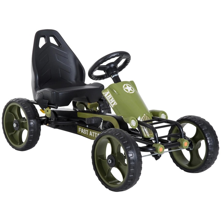 Pedálos gokart gyerekeknek, 4 kerékkel, fékkel, teherbírás 35 kg, zöld