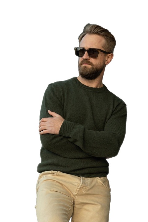Pulover Barbati Hermina din Lana Merinos 7H0, Verde Oliva, L