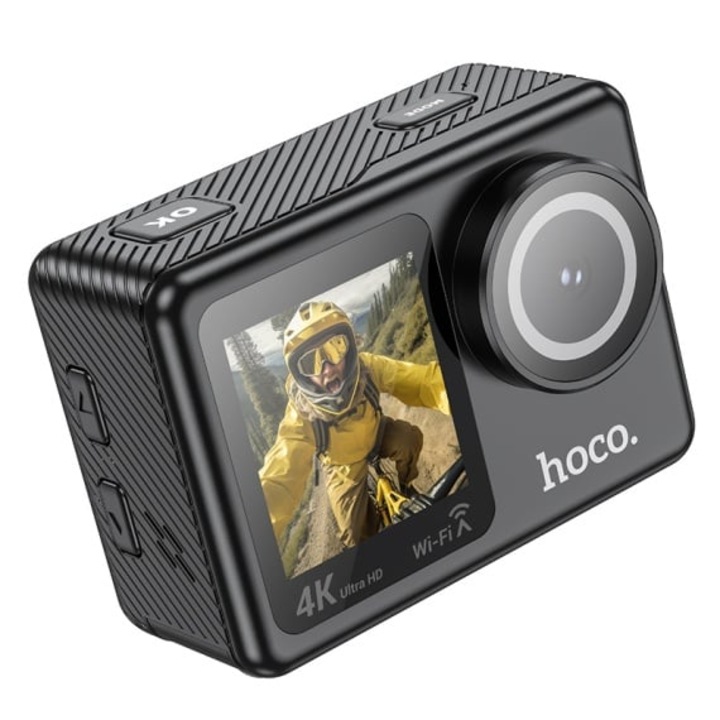 Hoco Premium SmartSELANI-Cam 4K Ultra HD екшън камера, 16 MP фото, 128 GB, EIS стабилизация на изображението, микрофон, WiFi функция, 170° широкоъгълен обхват, Selani сензор, HDMI и USB-C порт, многорежимна фотография, подводно заснемане на дълбочина 30 м