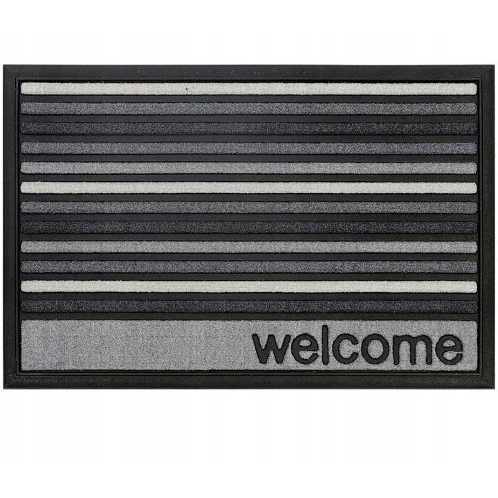 Kültéri bejárati szőnyeg, 40x60 cm, szürke gumi, nagy és csúszásmentes, ideális bejárati ajtóra, udvarra vagy erkélyre, hatékony védelem a szennyeződések és a nedvesség ellen