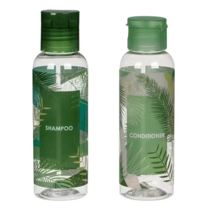 Set 2 recipiente pentru calatorie, Zanox®, model frunze tropicale, 100 ml