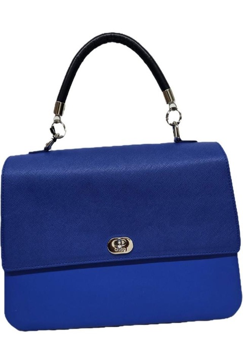 Geanta O bag, Albastru, din poliuretan si piele ecologica, cu compartiment unic