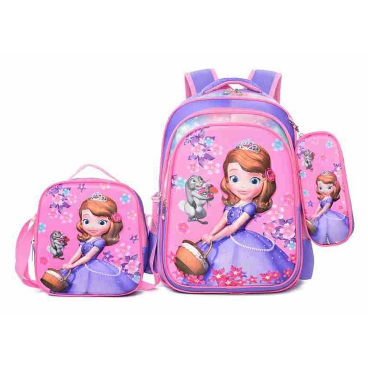 Ghiozdan pentru elevi, set din trei piese (ghiozdan scolar + geanta de pranz + penar), 42x21x30cm, multicolor, Bag-40