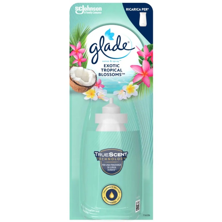 Пълнител за освежител за въздух Glade Sense & Spray Exotic Tropical Blossoms, 18 мл