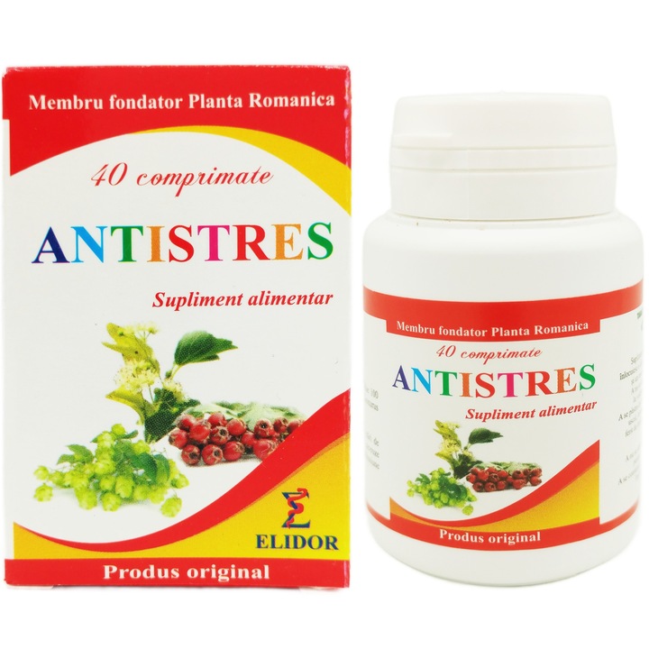 Anti-Stres, adjuvant sedativ, hipotensiv, hipnotic, antispasmodic, adjuvant in stari de iritabilitate si nervozitate, 40cp, Laboratoarele Elidor Pontica