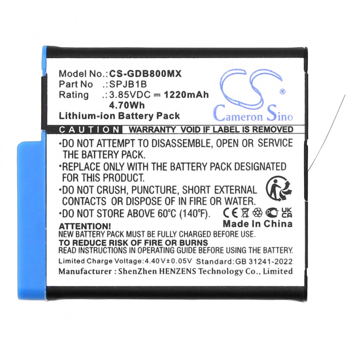 Baterie pentru camera GOPRO Hero 5; HERO 6; Hero 7; Hero 8 AABAT-001 3,85V 1220mAh LIIon Cameron Sino