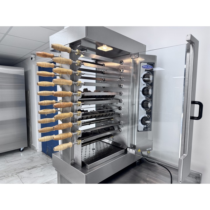 Aparat de frigarui / Adana Kebab / Urfa Kebab cu 20 tepuse actionate electric Ideal Inox cu roca vulcanica