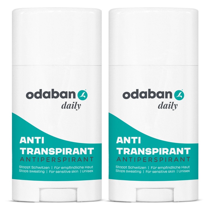 Дезодорант-антиперспирант стик Odaban за ежедневна употреба, комплект от 2, 2x60 г | Дезодорант-антиперспирант, грижа за кожата | Фин унисекс аромат | Подходящ за чувствителна кожа и много части на тялото