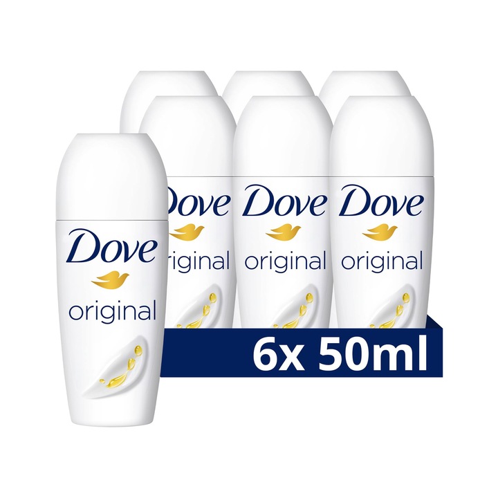 Рол-он антиперспирант Dove Original 0% без алуминий с 1/4 48-часов крем за грижа и защита, 6 x 50 мл
