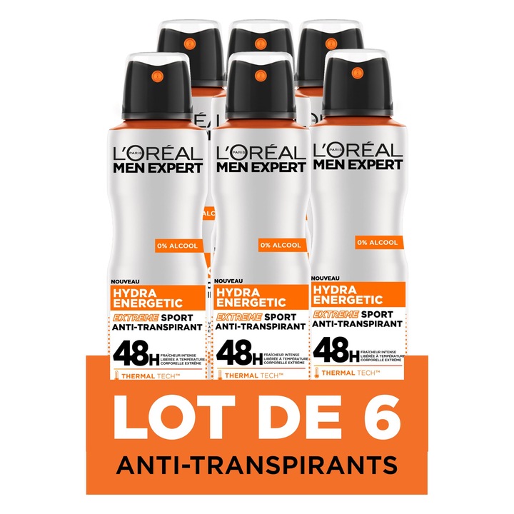 L'Oreal Men Expert Hydra Energetic антиперспирант спрей дезодорант комплект 6x150ml, спорт, крака