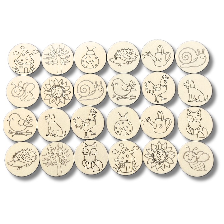 Дървена игра за памет, 24 части, за рисуване или рисуване, образователна игра - уникален модел, игра за памет