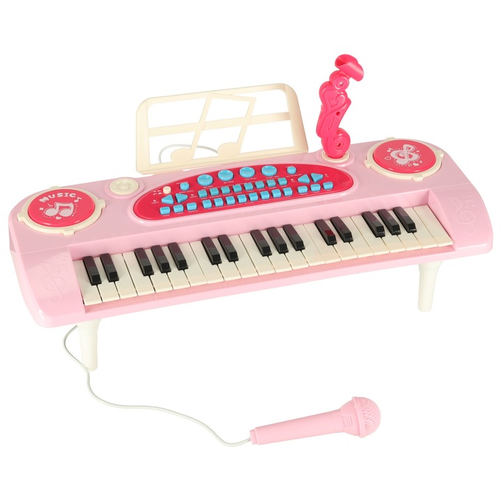 Pian Interactiv Roz cu Microfon si 37 de Clape pentru Copii
