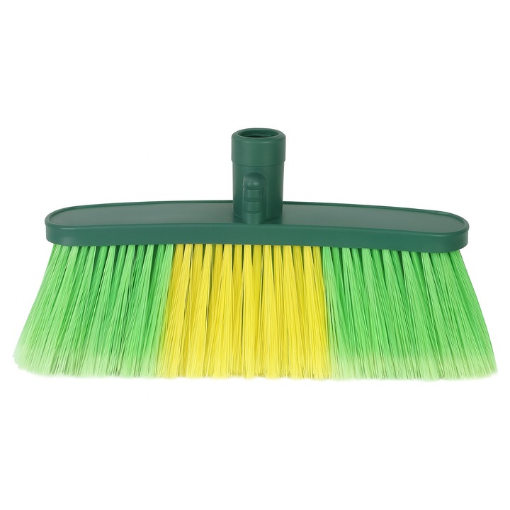 Пластмасова глава за метла с вградена пръскачка, модел 2088, зелено-жълта, ширина 40 см, влакна 10 см, повишена ефективност за бързо почистване