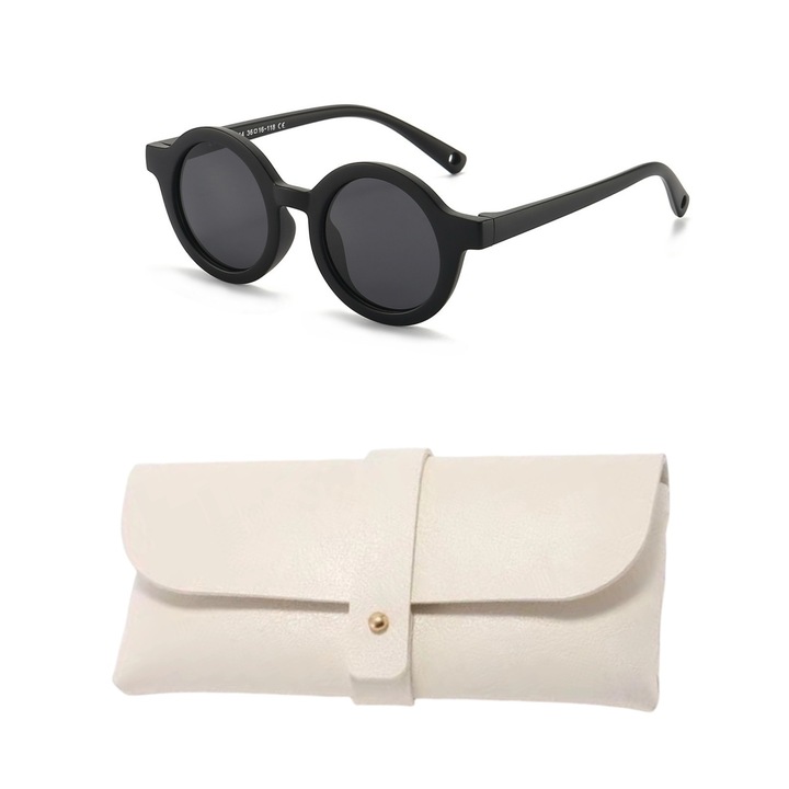 Детски слънчеви очила, UV400 поляризирани лещи, гъвкава кръгла рамка, защита за очите, черни, поляризирани