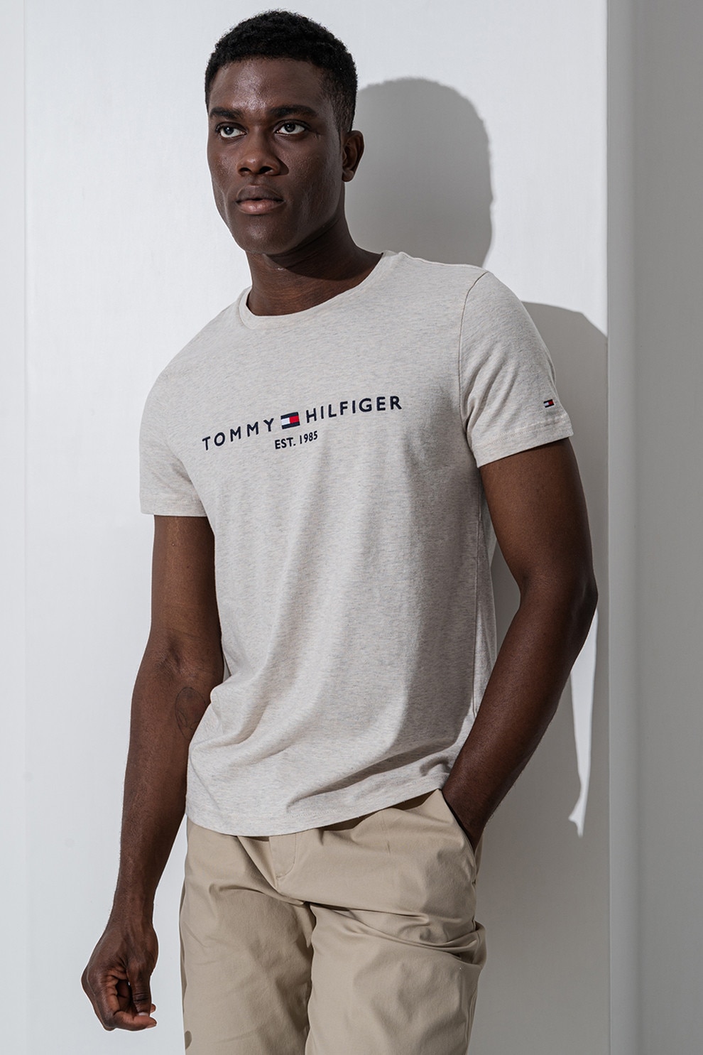 Tommy Hilfiger, Tricou slim fit din bumbac cu broderie, Grej, S