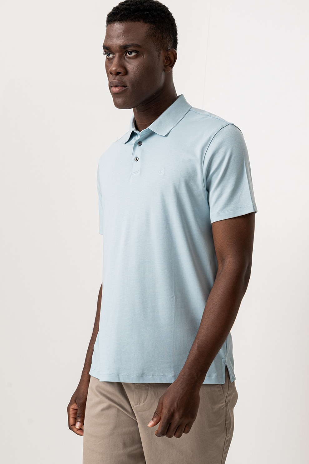 CALVIN KLEIN, Tricou polo din bumbac, Albastru glaciar, M