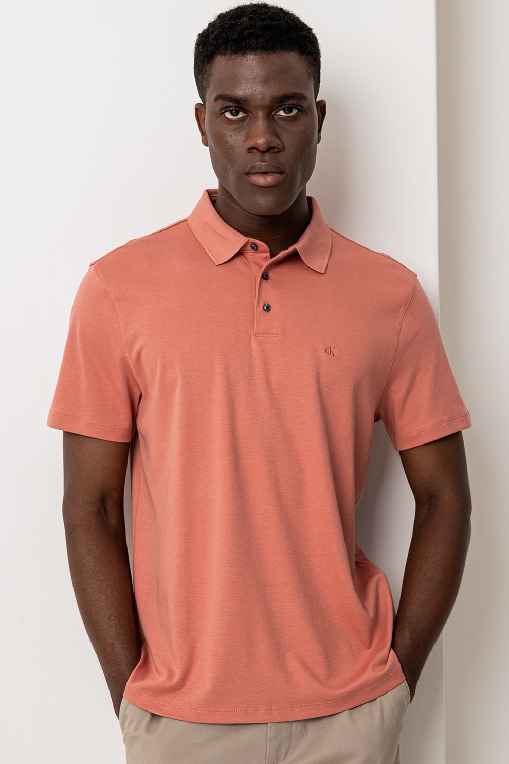 CALVIN KLEIN, Tricou polo din bumbac, Roz prafuit, S
