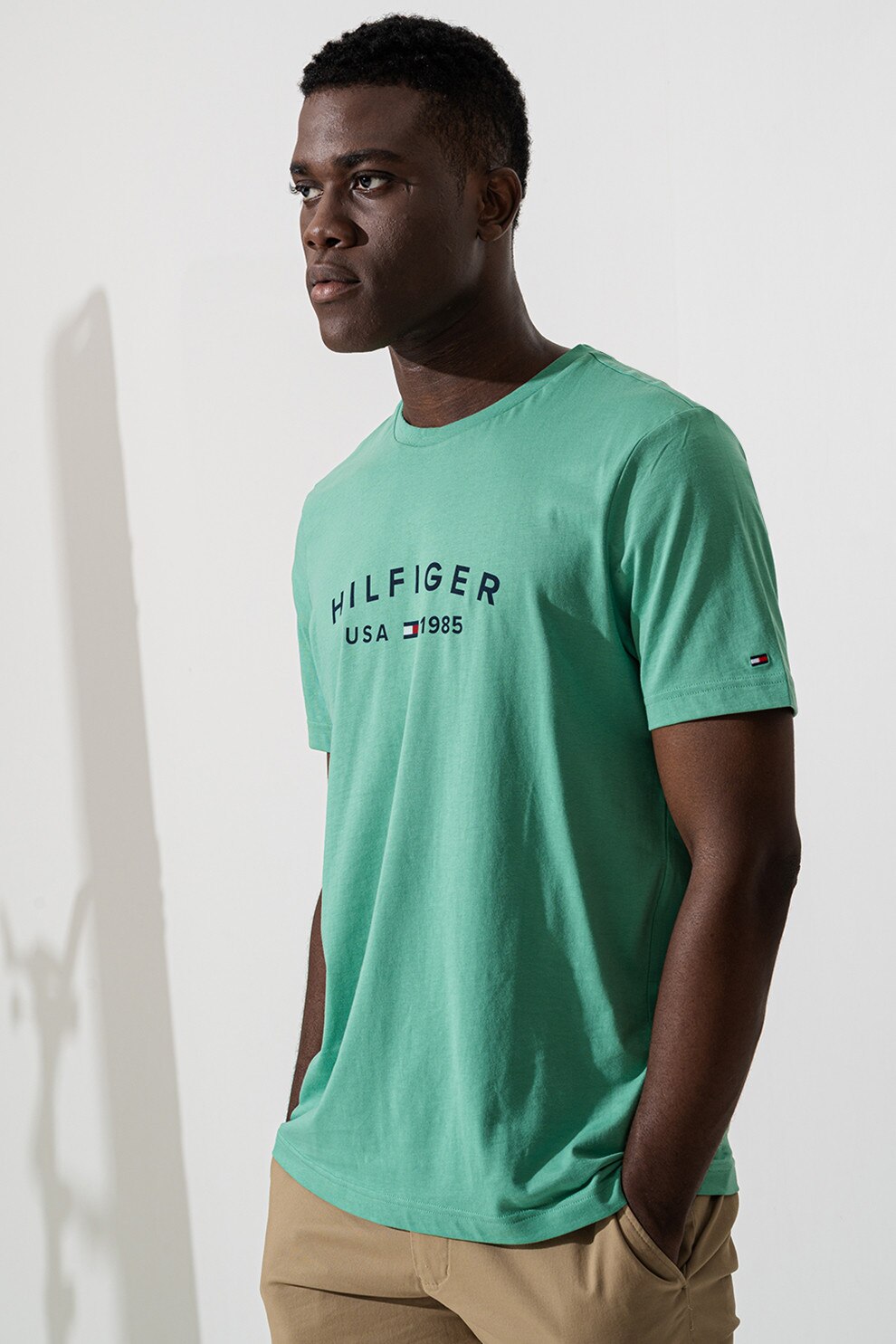Tommy Hilfiger, Tricou regular-fit cu imprimeu logo, Negru, Verde pal, S
