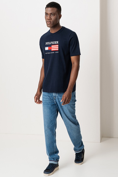 Tommy Hilfiger, Tricou regular-fit cu imprimeu logo, Rosu/Bleumarin