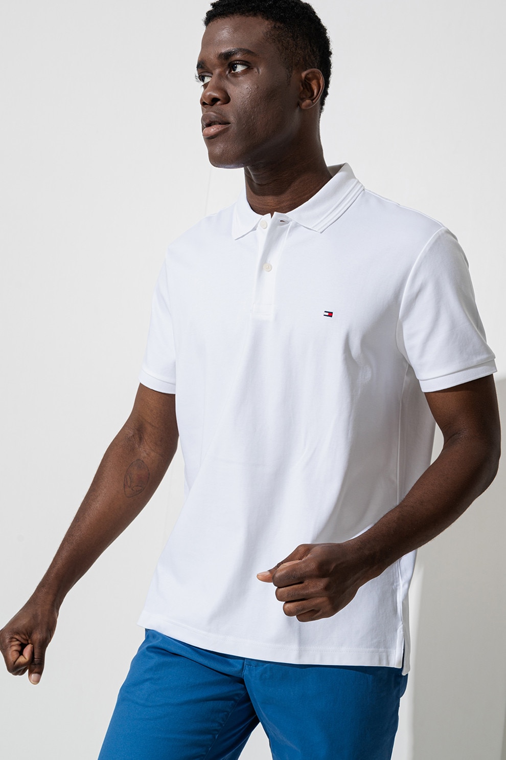 Tommy Hilfiger, Tricou polo regular-fit cu logo discret, Alb optic, M